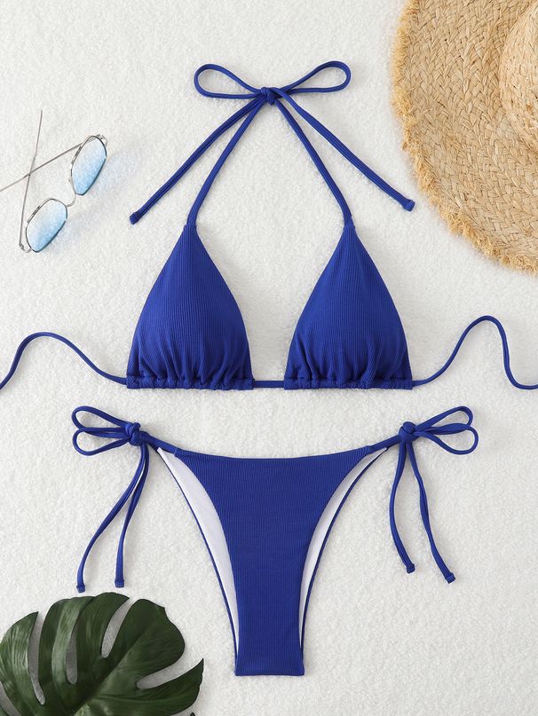 Women's Clothing New Halter Neck Tie Backless Sexy Bikini Summer Beach Pit Stripe_ecoleips.com