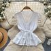 Women's French Romantic Style V Neck Tie Up Ruffle Top Sleeveless Lace Patchwork Slimming Elegant Korean Summer Shirt_ecoleips.com