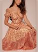 Printed Gradient Pleated Midi Dress Women Short Sleeve Slim Square Collar Belts A-line Vacation Dresses Backless Summer Robe_ecoleips.com