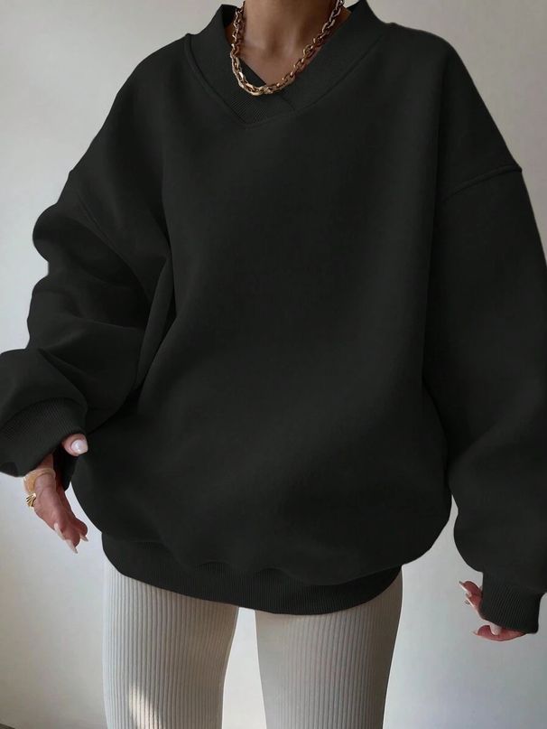 K New Women's Casual Clothing Solid Color Long Sleeve Round Neck Sweatshirt Loose Large Size Sports Shirt_ecoleips.com