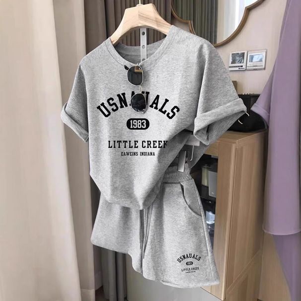 Women's Fashionable Casual Letter Print Two Piece Set Loose Fit Summer 2025 Short Sleeved Shirt And Shorts plus Size_ecoleips.com