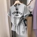 Women's Fashionable Casual Letter Print Two Piece Set Loose Fit Summer 2025 Short Sleeved Shirt And Shorts plus Size_ecoleips.com