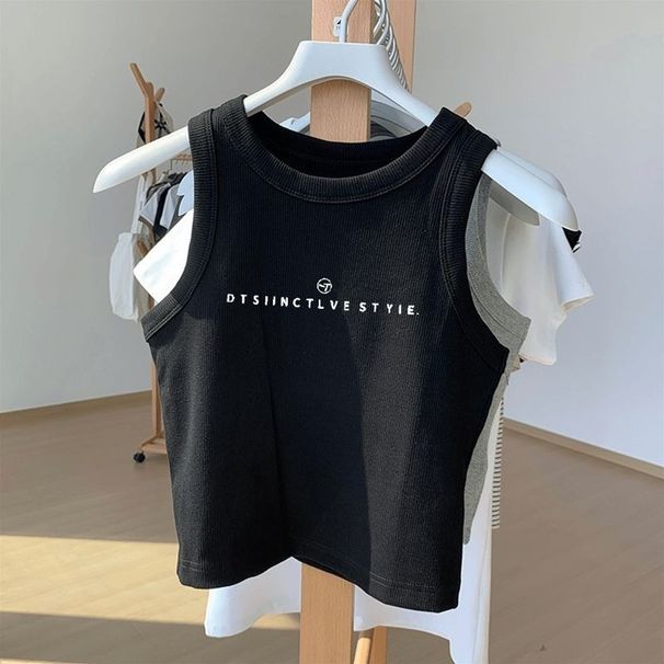 Summer Ice Silk Camisole Slim-fit Letter Print 2025 New Model Business Commuter Trendy Versatile_ecoleips.com
