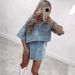 Women's Clothing Comfortable Casual Denim Suit For Women In Summer Loose And Slim POLO Short Sleeved Shirt Irregular Skirt And Pants Two Piece Suit_ecoleips.com
