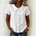 Women's Solid Color Peter Pan Collar Shirt Casual Loose Cotton Linen Short Sleeve Summer Blouse Independent Website European American Style_ecoleips.com