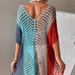 Color Blocked Sexy Loose Pullover V Neck Tassel Hollow Out Beach Sun Protection Bikini Cover Up_ecoleips.com