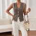 Women's Cross Border Knitted Vest Summer Striped V Neck Single Breasted Soft Sleeveless Top Layered Outerwear_ecoleips.com