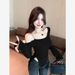 Women's Sexy Y2k Ribbed Knit Top Off Shoulder Short Crop Tee With Metal Ring Detail Curated Color Palette_ecoleips.com