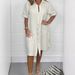 Women's Clothing Spring And Summer Loose Casual Mid Sleeve Solid Color Cotton And Linen Shirt Dress_ecoleips.com