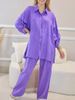 plus Size Two Piece Set European American Style Spring Autumn Loose Long Sleeved Button down Shirt And Wide Leg Pants Solid Color Suit_ecoleips.com