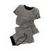 Women's Clothing Lazy Style Draped Wide Leg Pants Suit Women's Summer New Fashionable Slim-Fit Short Sleeved Two Piece Set_ecoleips.com