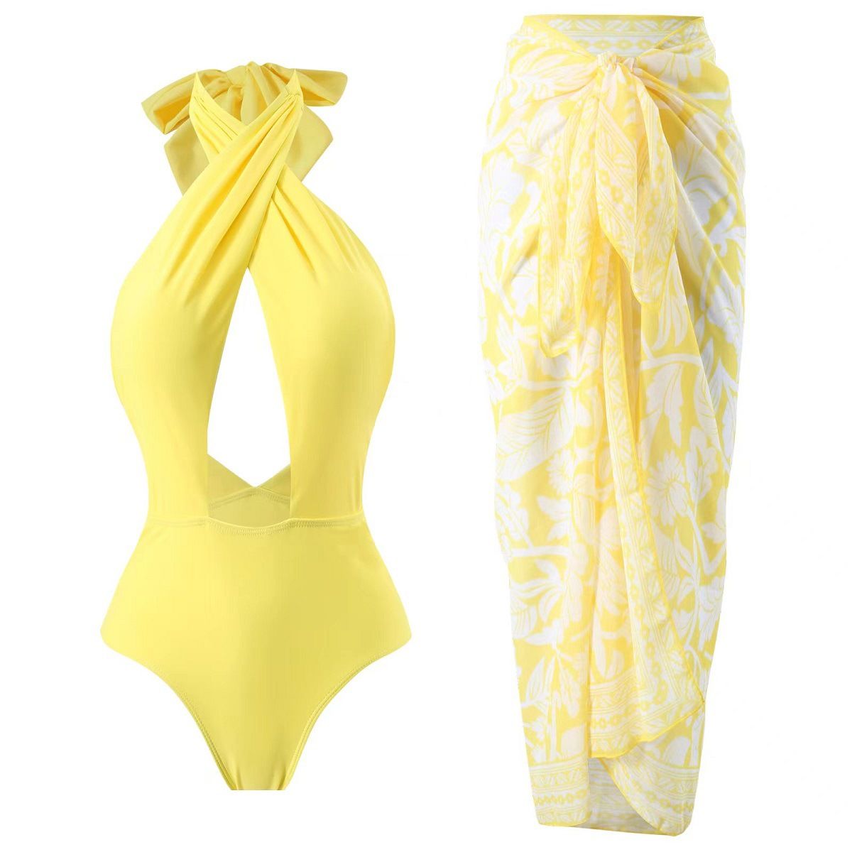 New Cross-halter Solid Color One-piece Swimsuit_ecoleips.com