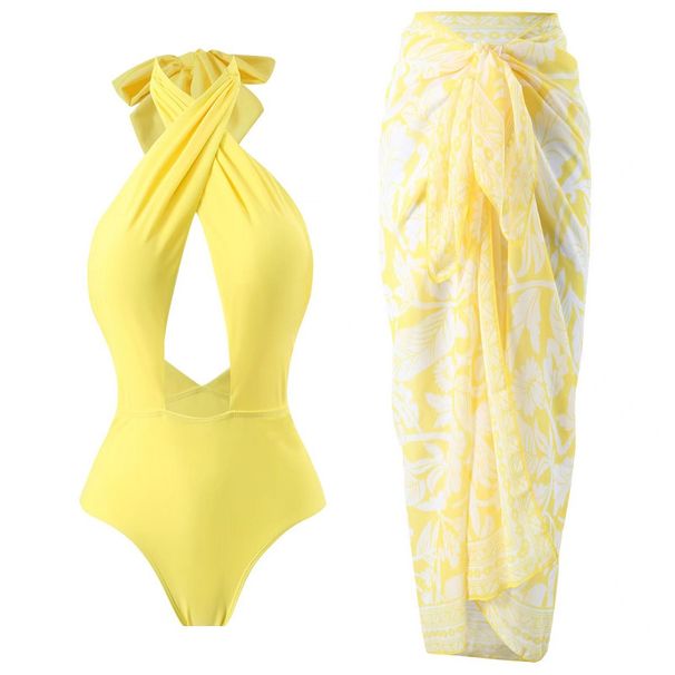 New Cross-halter Solid Color One-piece Swimsuit_ecoleips.com