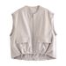 Trendy Streetwear Vest With Ruffled Hem - Lightweight Woven Polyester, Round Neck, Zip Front - Yellow, Black, Light Gray, Army Green (S/M/L/XL)_ecoleips.com