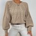 Women's Clothing Vintage Cable Knit Sweater Women's Casual Boho Chic Pullover Top With Diamond Pattern_ecoleips.com