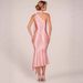 Women Luxury Halter Neck Dress High Stretch Satin Bodycon Slim Fit Elegant Floating Sash Detail Party Club Long Dress_ecoleips.com