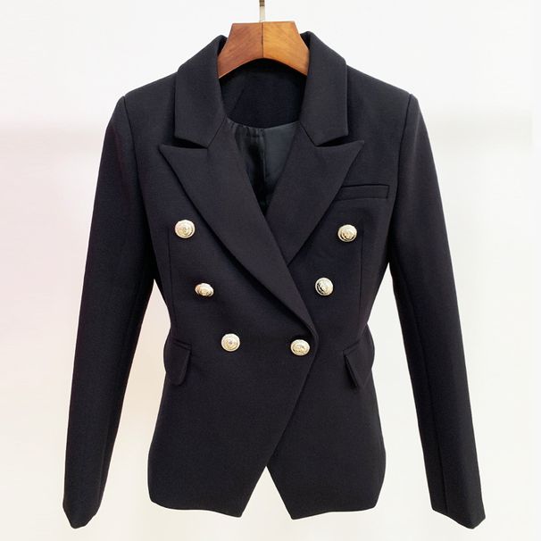 Women's Clothing Suits Thick Fabric Double Breasted Silver Metal Lion Head Button Small Suit Jacket_ecoleips.com