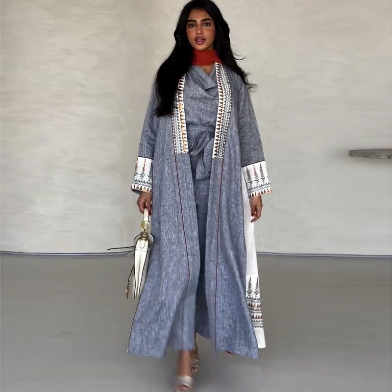 Women's Clothing Summer Slim Fit Islamic Patchwork Cardigan Robe Modest Abaya Dress Outerwear Fashionable Elegant For Women For Formal & Casual_ecoleips.com