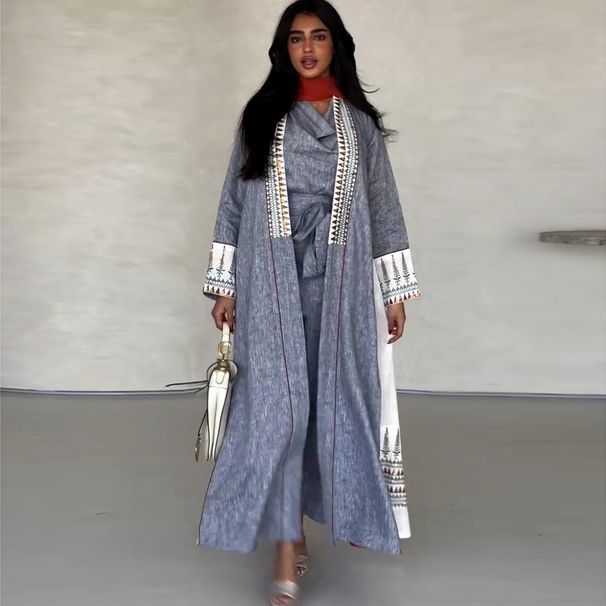 Women's Clothing Summer Slim Fit Islamic Patchwork Cardigan Robe Modest Abaya Dress Outerwear Fashionable Elegant For Women For Formal & Casual_ecoleips.com