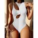 Women's Clothing One-Piece Swimsuit Unique Solid Color One-Shoulder Hollowed Out Sexy Bikini Swimwear For Vacation_ecoleips.com