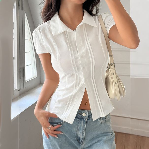 Verve Sporty Girl Style Button Solid Color Cardigan Shirt Women's Fashion 2025 Summer_ecoleips.com