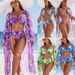 Sexy Split High Waist U Shaped Bikini Three Piece Swimsuit for Women Printed Swimwear Fits True to Size Polyester_ecoleips.com