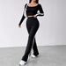 Black And White Contrast Color Square Collar Slim Fit Long Sleeve Pants Simple Versatile Fitness Women's Set_ecoleips.com
