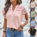 Women's Lace Trim Pom Pom Cardigan Short Sleeve T-Shirt Top Hollow Out Design Spring/Summer European And American Style_ecoleips.com