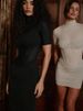 Mozision Turtleneck Short Sleeve Sexy Midi Dress Women Gown Fashion Elegant Black Mesh Zipper Bodycon Club Party Long Dresses_ecoleips.com