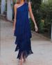 Spring Summer Asymmetric Tassel Oblique Shoulder Dress For Women European American Fashion Evening Gown_ecoleips.com