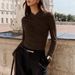 Women's Slimming Pleated Top V Neck Long Sleeve Solid Color European American Style Versatile Commuter Autumn Top_ecoleips.com