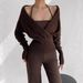Women's V-Neck Knit Sweater Korean Style Slim Fit Long Sleeve Pullover Soft Ribbed Waist Crossover Design_ecoleips.com