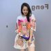 Women's Clothing Beaded Cartoon Bear Shorts Casual Suit Women's Summer Loose Printed Short Sleeved T Shirt Two Piece Suit_ecoleips.com