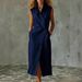 Women's Slim Fit V Neck Sleeveless Dress American Style Stand Collar Single Breasted Summer New Clothing_ecoleips.com