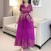 2025 Spring New Fashion Casual Suit For Women With Gold Stamping Flower Bud V-neck Top And High-waisted Long Skirt_ecoleips.com