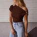 Women's Slim Fit Ribbed T-Shirt Solid Color With Metallic Decoration Short Sleeve American Style_ecoleips.com