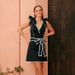 Women's Black And White Color Block One Piece Swimsuit with Bow Tie European American Style Sweet Girl Cross Border Short Skirt_ecoleips.com