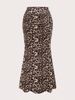 Elegant Leopard Print Fishtail Midi Skirt For Women – Stretchable Polyester Wrap Hemline Skirt – Office & Evening Wear_ecoleips.com
