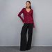 V-Neck Button-Up Cardigan – Ribbed Knit Sweater With Raw Edge & Bell Sleeves (S-L, Khaki/Grey/Black/Red)_ecoleips.com