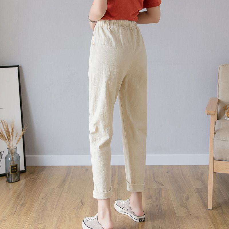 Spring Summer New Plus Size Women's Nine-point Solid Color Harem Cotton Linen Carrot Loose Casual Pants_ecoleips.com