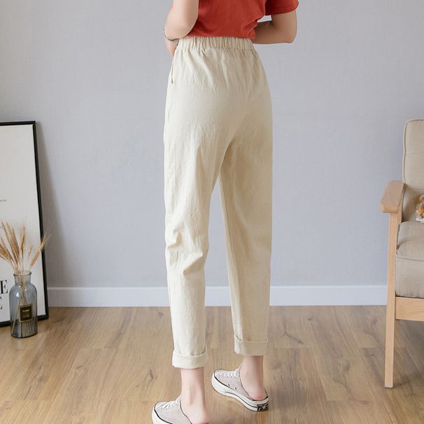 Spring Summer New Plus Size Women's Nine-point Solid Color Harem Cotton Linen Carrot Loose Casual Pants_ecoleips.com