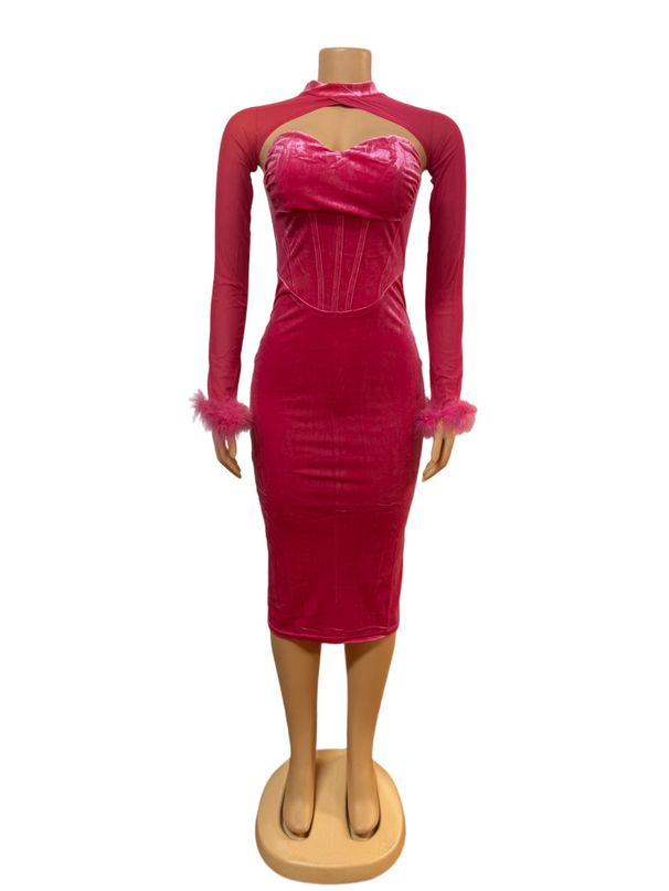 Women's Low Cut Sexy Backpack Hip Feather Stitching Long Sleeved Dress Style_ecoleips.com