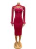 Women's Low Cut Sexy Backpack Hip Feather Stitching Long Sleeved Dress Style_ecoleips.com