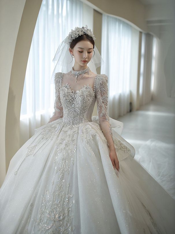 Women's Clothing New Bride Light Luxury Long Tail Slim Princess Long Sleeve Heavy Palace High End Texture_ecoleips.com