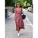 Elegant V-Neck Floral Print Midi Dress - Stylish A-Line Summer Dress With Side Slit, Breathable Polyester Blend, S-3XL_ecoleips.com
