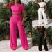Women's Fashion Two Piece Set Style Short Fit Top With Wide Leg Casual Pants_ecoleips.com
