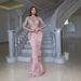 Women's Clothing Elegant Two-Piece Sequin Evening Gown Detachable Design Mermaid Deep V-Neck, Floral Stretch Mesh Fabric (US2-US26W, Dusty Rose)_ecoleips.com