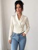 Elegant Style Women's Top, Thin Fashion Solid Color Beaded V-neck Long-sleeved Commuter Shirt, Daily Workplace Party_ecoleips.com