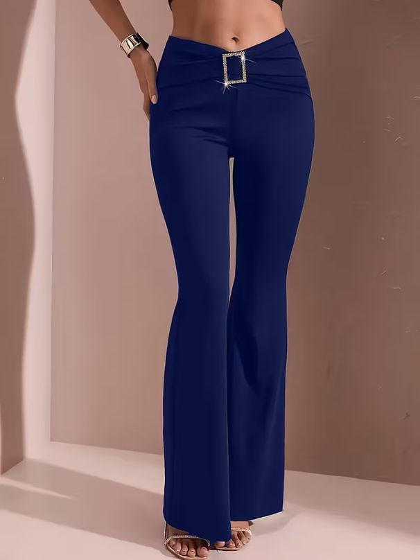 Women's High Waist Flared Pants Stretchy Polyester Trousers with Belt Loops Casual Office Wear Black Burgundy Navy Blue S XL_ecoleips.com