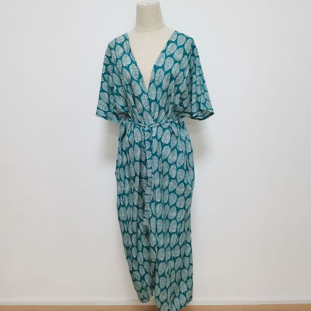 Women's Beach Cover Up – 100% Cotton Leaf Print Kimono – Lightweight Sun Protection Swimwear Wrap – Plus Size Friendly – Vacation Essentials_ecoleips.com